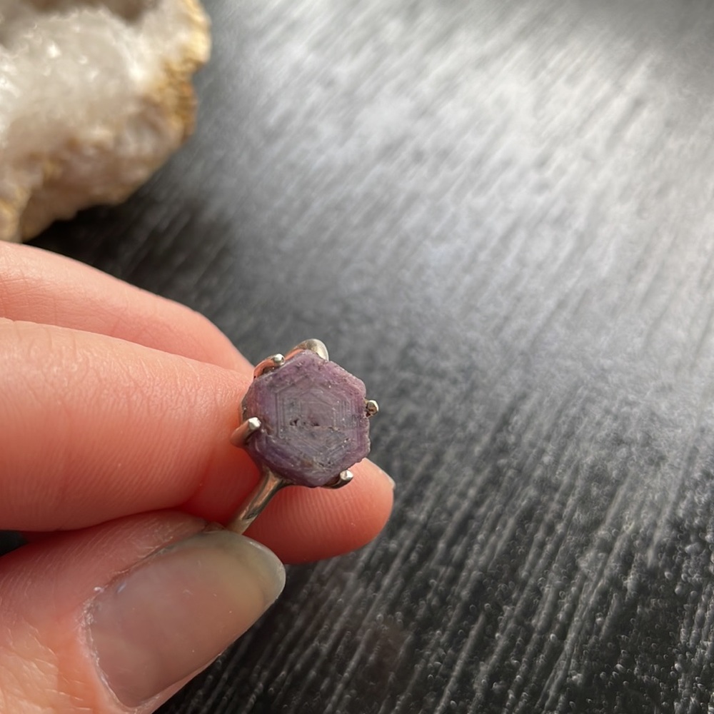 Hexagonal Ruby Sterling Silver Ring (7) - image 2